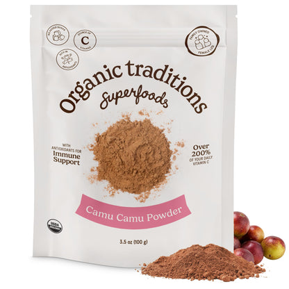 Organic Traditions Camu Camu Powder Organic, Camu Camu Powder from Amazon Superfruit, Rich in Wholefood Vitamin C, Bright Tangy Superfood Ingredient for Smoothies, Plant Based Non GMO, 100g / 3.5oz - PrimeBioHealth - canada supplements