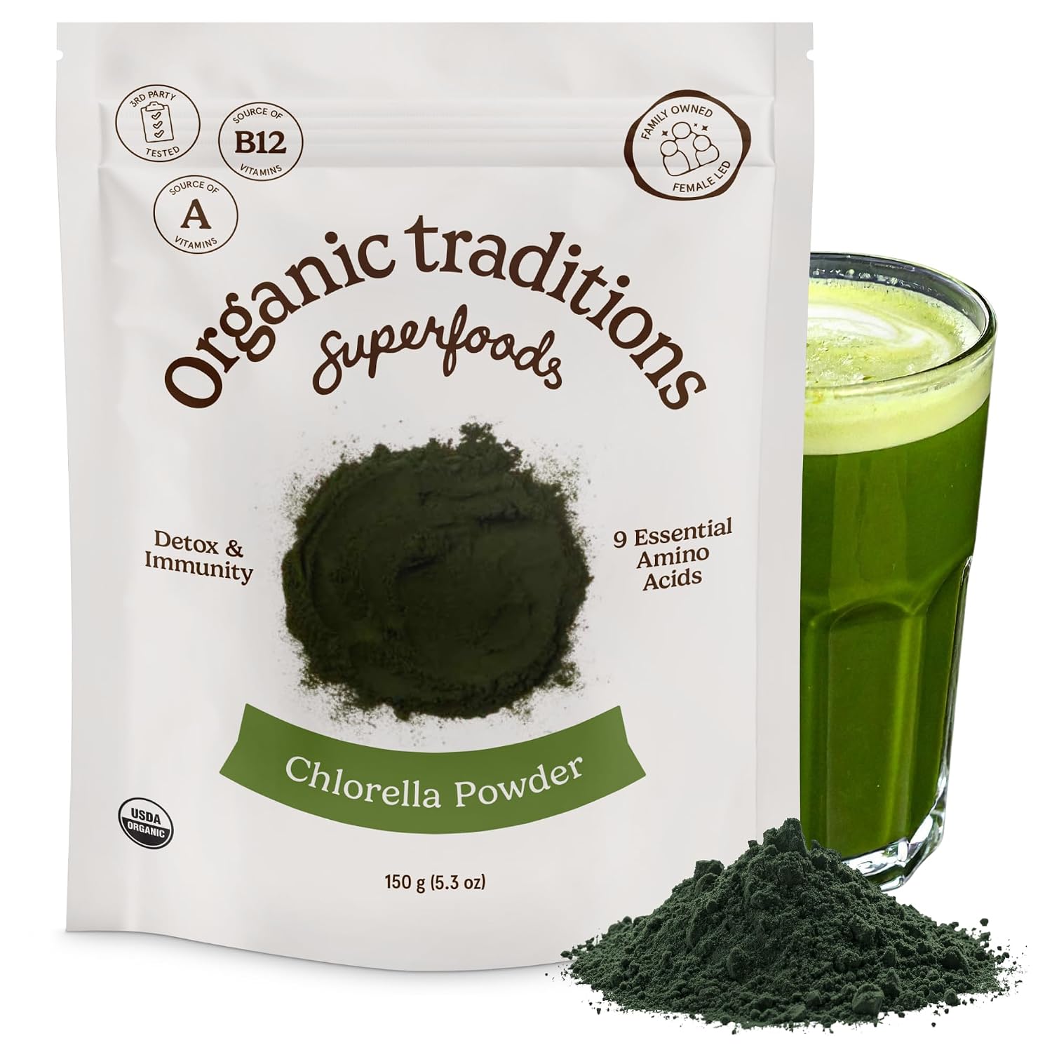 Organic Traditions Chlorella Powder, Broken Cell Wall Algae with Plant Based Protein, Essential Amino Acids, Chlorophyll & Nutrients, Eenergy Drink, Non GMO Superfood for Daily Blends, 150g/5.3oz Bag - PrimeBioHealth - canada supplements