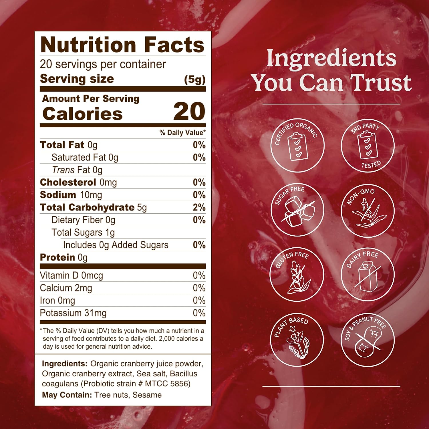 Organic Traditions Cranberry Powder, Organic Cranberry Juice Powder with Cranberries and Probiotics, No Added Sugar, Plant-Based Powder for Smoothies and Recipes, Vegan Non-GMO, 100g / 3.5oz Bag - PrimeBioHealth - canada supplements