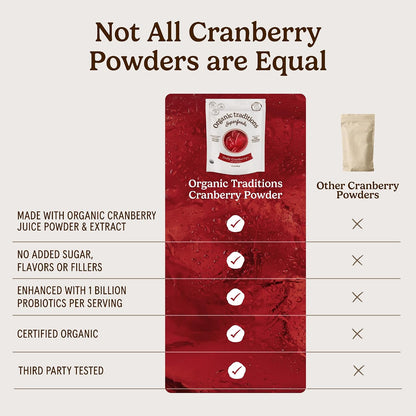 Organic Traditions Cranberry Powder, Organic Cranberry Juice Powder with Cranberries and Probiotics, No Added Sugar, Plant-Based Powder for Smoothies and Recipes, Vegan Non-GMO, 100g / 3.5oz Bag - PrimeBioHealth - canada supplements