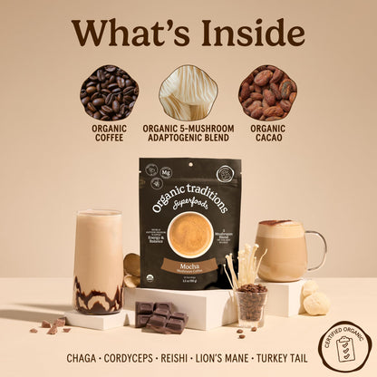 Organic Traditions Mind Fuel Instant Mushroom Coffee Alternative, Caffeine Free Lion’s Mane and Maca Herbal Drink with Dandelion, Chicory, Roasted Grain Blend, Natural Focus Support, 140g / 5oz - PrimeBioHealth - canada supplements