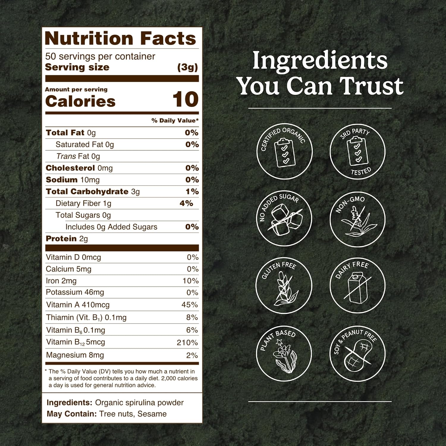 Organic Traditions Spirulina Powder Organic, Plant-Based Green Superfood for Smoothies, Rich Algae Powder for Energy Support, Easy Mixing Spirulina for Daily Wellness Routines, 150g / 5.3oz Bag - PrimeBioHealth - canada supplements
