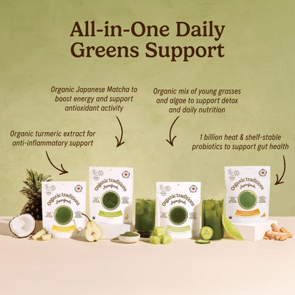 Organic Traditions Super Greens Powder with Turmeric, Organic Greens Superfood Blend with Vitamins Minerals and Probiotics, Plant Based Green Juice Mix for Smoothies and Drinks, 100g / 3.5oz Bag - PrimeBioHealth - canada supplements