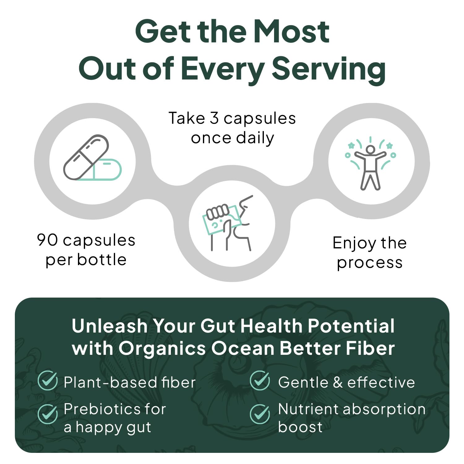 Organics Ocean Better Fiber - Daily Fiber Supplement - Soften Stool for Effortless Bowel Movements - with Psyllium Hulk and Slippery Elm - 90 Capsules - PrimeBioHealth - canada supplements