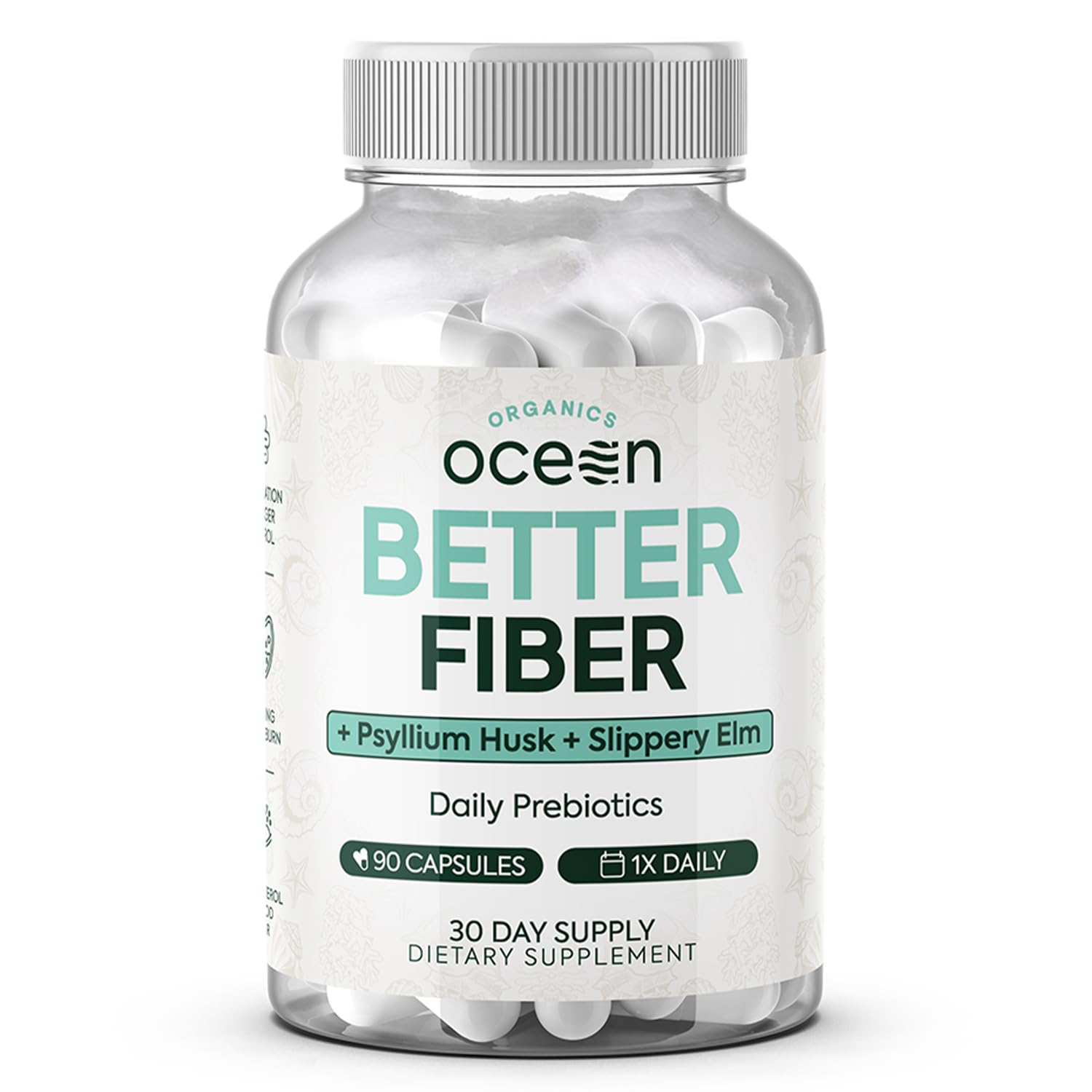 Organics Ocean Better Fiber - Daily Fiber Supplement - Soften Stool for Effortless Bowel Movements - with Psyllium Hulk and Slippery Elm - 90 Capsules - PrimeBioHealth - canada supplements