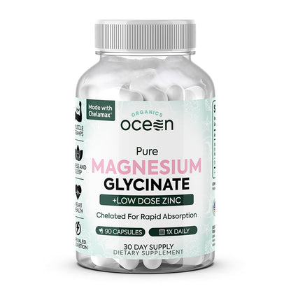 Organics Ocean Pure Magnesium Glycinate with Zinc - Maximum Strength Chelated Magnesium Supplement for Women and Men - PrimeBioHealth - canada supplements