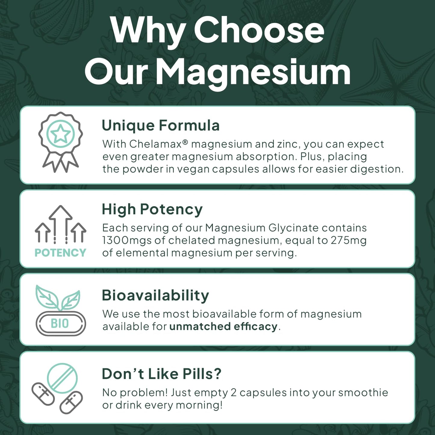 Organics Ocean Pure Magnesium Glycinate with Zinc - Maximum Strength Chelated Magnesium Supplement for Women and Men - PrimeBioHealth - canada supplements