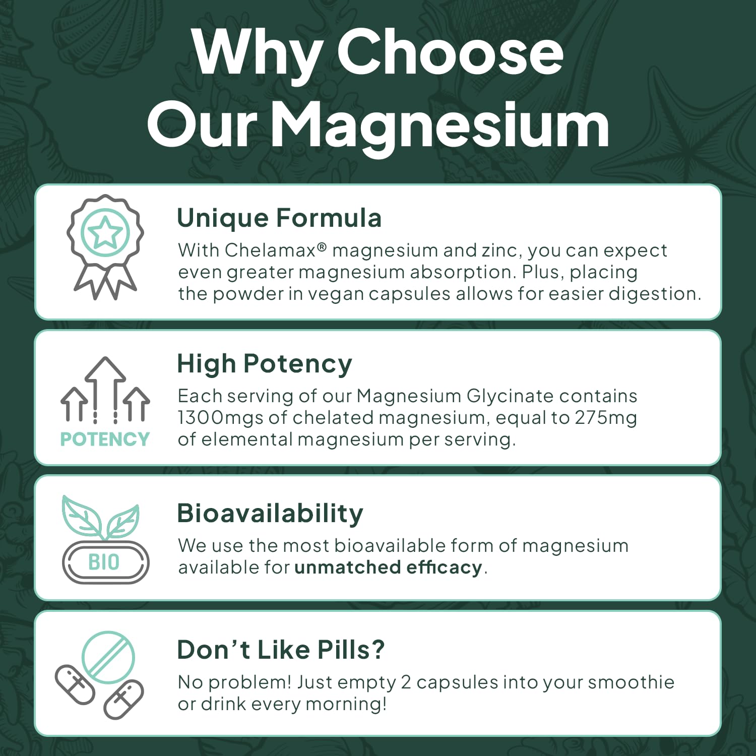 Organics Ocean Pure Magnesium Glycinate with Zinc - Maximum Strength Chelated Magnesium Supplement for Women and Men - PrimeBioHealth - canada supplements