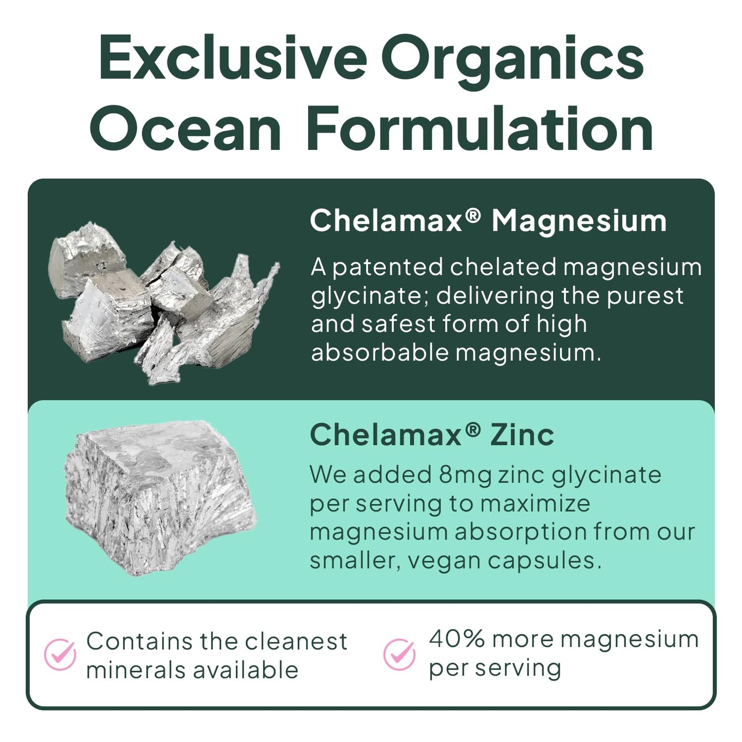 Organics Ocean Pure Magnesium Glycinate with Zinc - Maximum Strength Chelated Magnesium Supplement for Women and Men - PrimeBioHealth - canada supplements