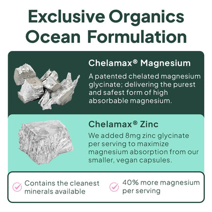 Organics Ocean Pure Magnesium Glycinate with Zinc - Maximum Strength Chelated Magnesium Supplement for Women and Men - PrimeBioHealth - canada supplements