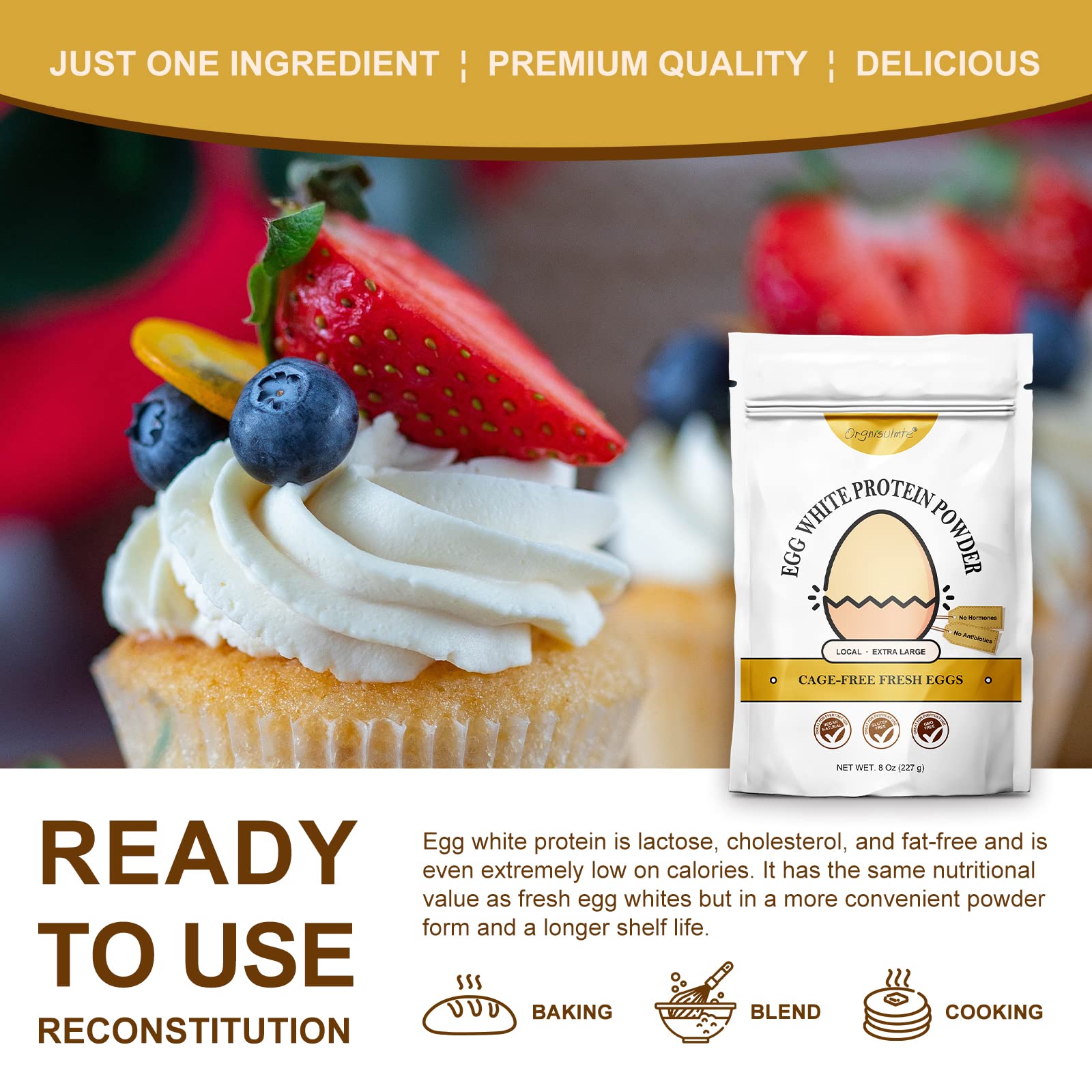 Orgnisulmte Egg White Protein Powder 8 Oz, Pasteurized Dried Egg Whites Protein, Gluten-Free, Non-GMO, Unflavored, Free Range High Whip for Baking, Desserts 227g - PrimeBioHealth - canada supplements