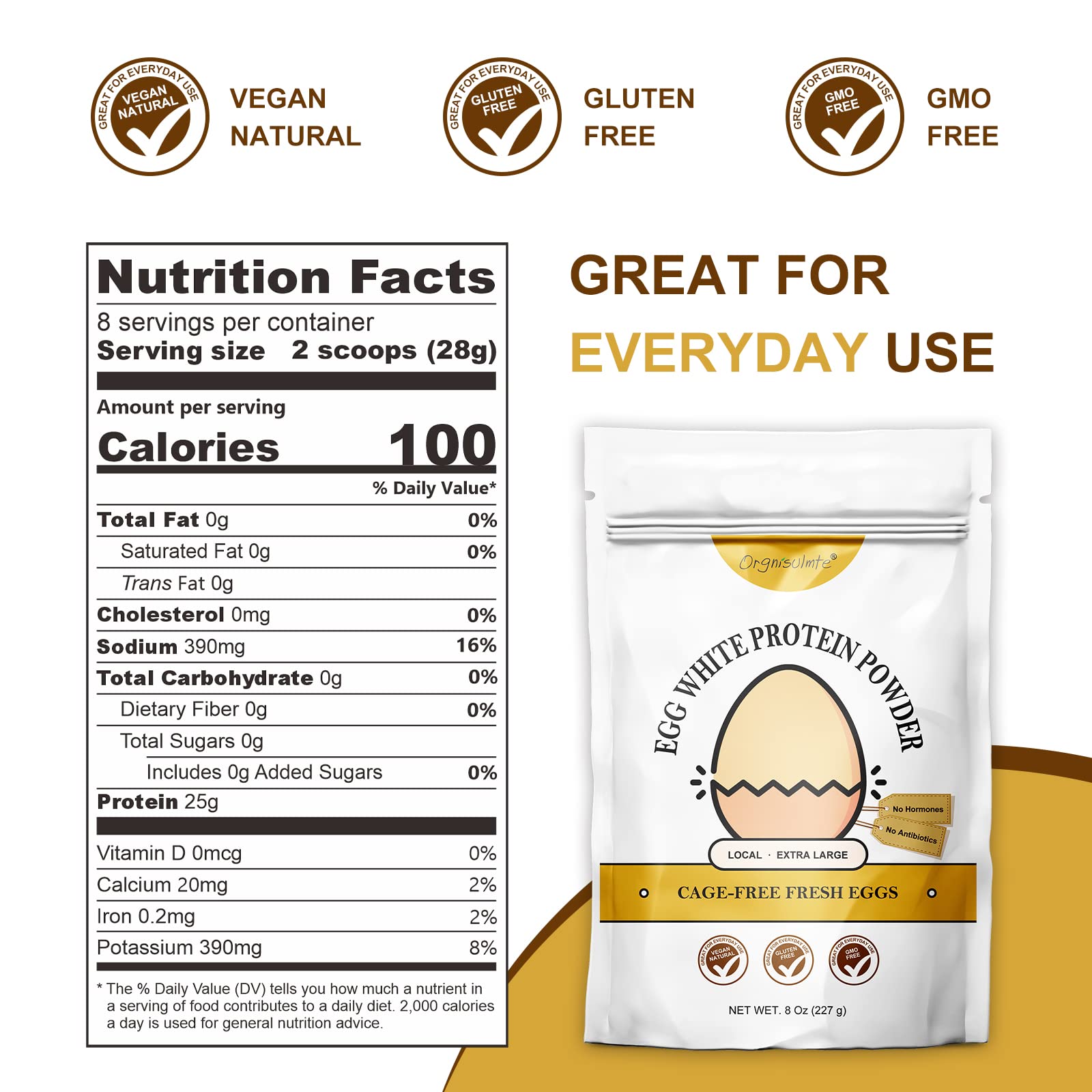 Orgnisulmte Egg White Protein Powder 8 Oz, Pasteurized Dried Egg Whites Protein, Gluten-Free, Non-GMO, Unflavored, Free Range High Whip for Baking, Desserts 227g - PrimeBioHealth - canada supplements
