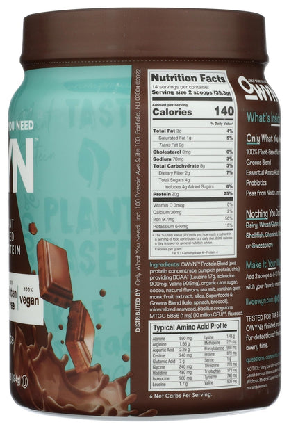 OWYN Only What You Need Plant-Based Protein Powder, Dark Chocolate, 1.17 lbs - PrimeBioHealth - canada supplements