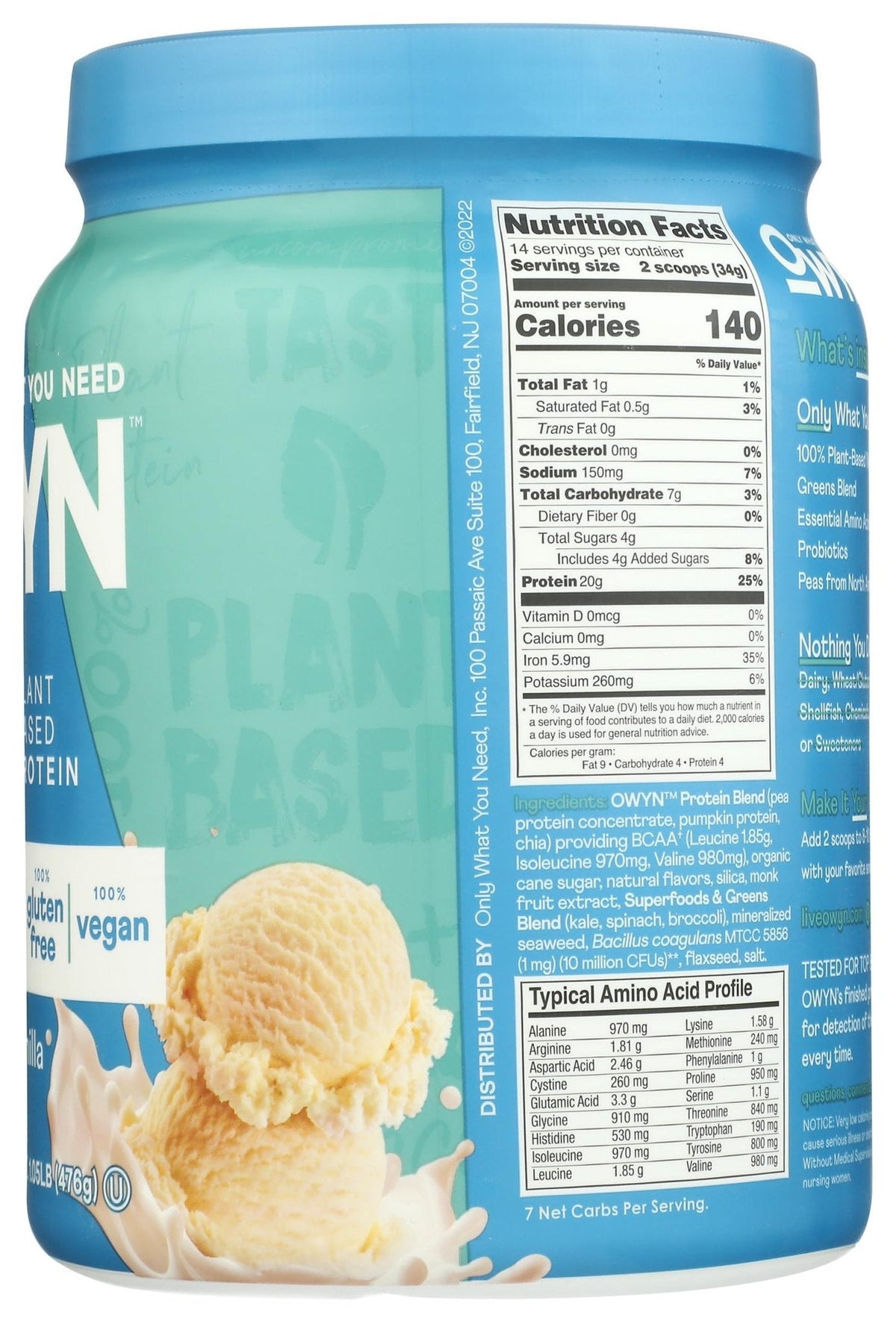 OWYN Only What You Need Plant-Based Protein Powder, Smooth Vanilla, 1.05 lbs - PrimeBioHealth - canada supplements