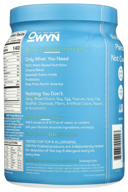 OWYN Only What You Need Plant-Based Protein Powder, Smooth Vanilla, 1.05 lbs - PrimeBioHealth - canada supplements