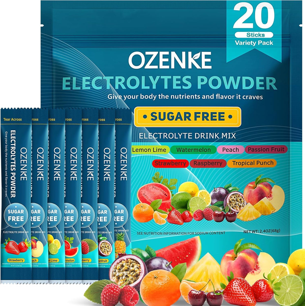 OZENKE Electrolytes Powder Packets, Hydration Packets, Electrolytes Powder No Sugar, Portable Electrolyte Drink Mix for Rapid Hydration, Sugar Free & Low Sodium - PrimeBioHealth - canada supplements
