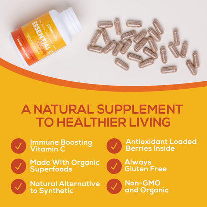 Paleovalley Essential C Complex - Vitamin C Supplement for Immune Support - 1 Pack, 450mg - Organic Superfoods Unripe Acerola Cherry, Camu Camu, Amla Berry - PrimeBioHealth - canada supplements