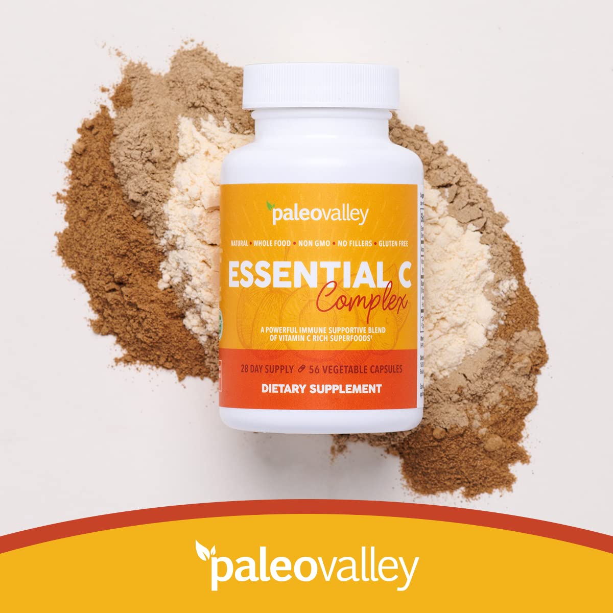 Paleovalley Essential C Complex - Vitamin C Supplement for Immune Support - 1 Pack, 450mg - Organic Superfoods Unripe Acerola Cherry, Camu Camu, Amla Berry - PrimeBioHealth - canada supplements