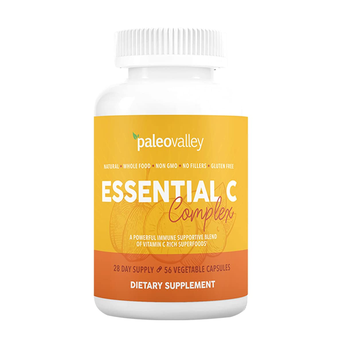 Paleovalley Essential C Complex - Vitamin C Supplement for Immune Support - 1 Pack, 450mg - Organic Superfoods Unripe Acerola Cherry, Camu Camu, Amla Berry - PrimeBioHealth - canada supplements