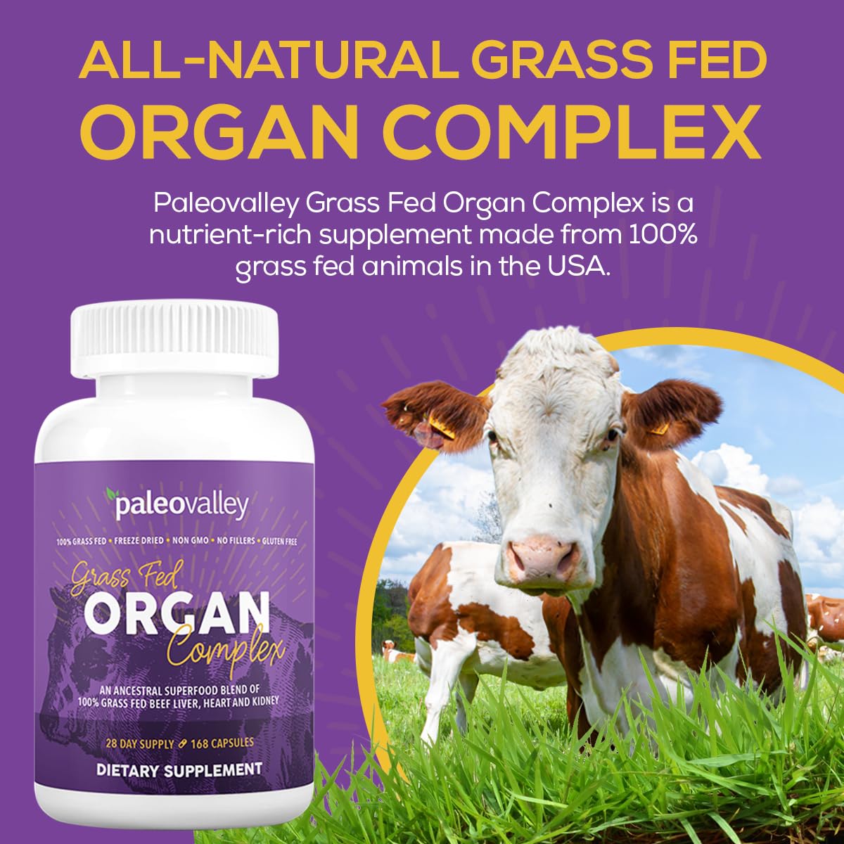 Paleovalley Grass Fed Beef Organ Complex - Freeze-Dried Beef Liver, Heart, and Kidney Blend, 1 Bottle - PrimeBioHealth - canada supplements
