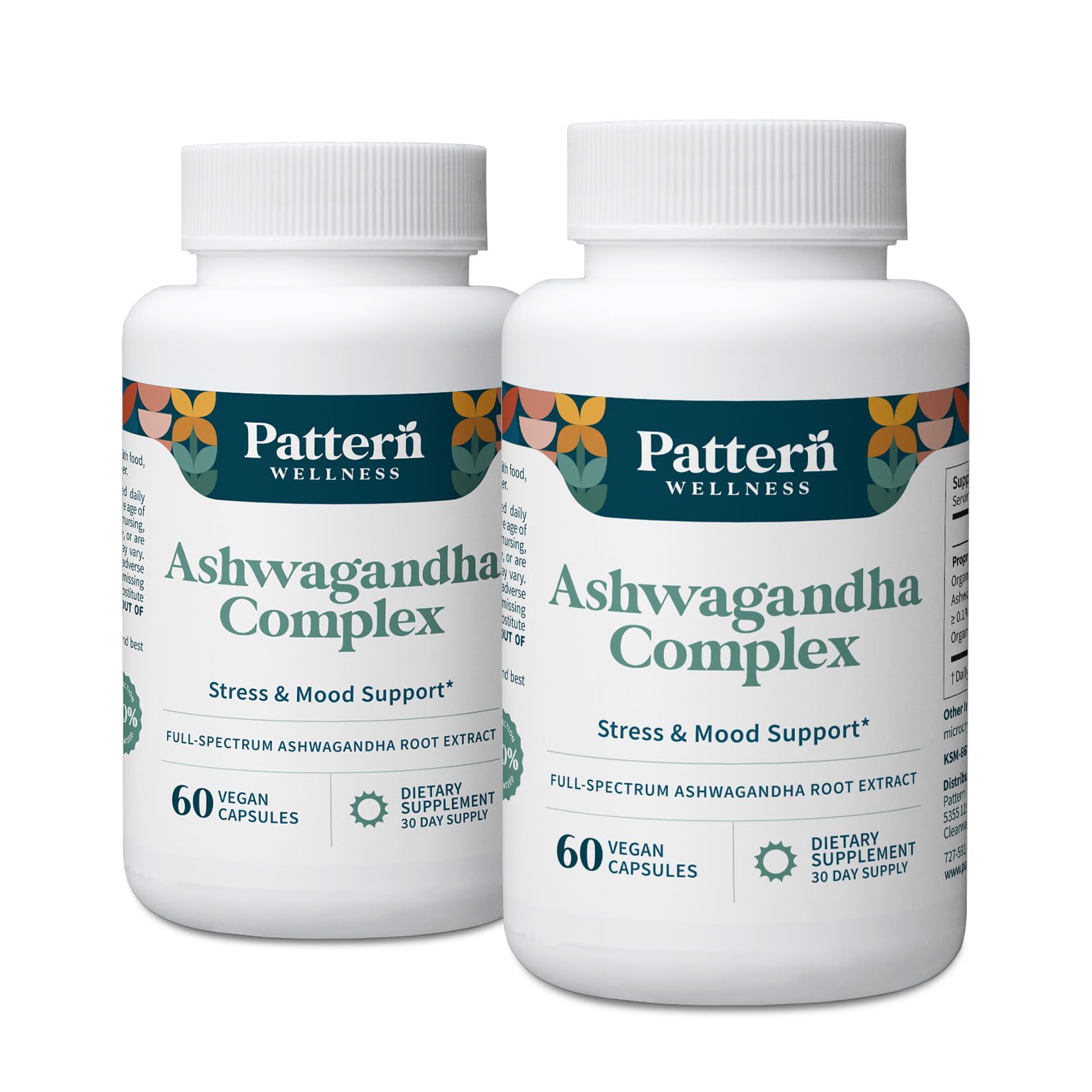 Pattern Wellness Ashwagandha Complex Supplement – 60 Vegan Capsules | For Men & Women – Organic KSM-66® & Black Pepper Extract – Supports Stress Response & Energy Balance – Non-GMO - PrimeBioHealth - canada supplements
