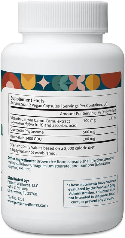 Pattern Wellness Quercetin Supplement with Bromelain - Immune Function & Cellular Health Support - Antioxidant & Whole Body Wellness - 60 Vegan Capsules - PrimeBioHealth - canada supplements