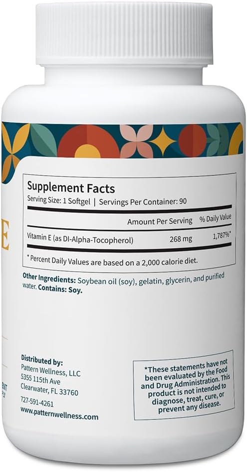 Pattern Wellness Vitamin E 400 IU – Supports Antioxidant, Immune & Cellular Health – 90 Softgels, 3rd Party Lab Tested - PrimeBioHealth - canada supplements