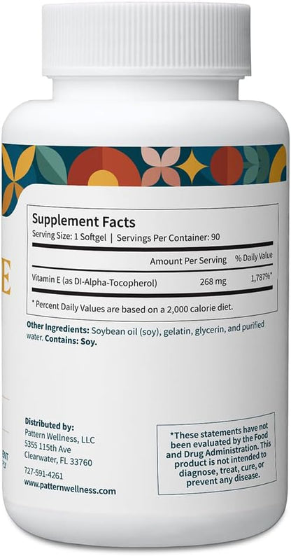 Pattern Wellness Vitamin E 400 IU – Supports Antioxidant, Immune & Cellular Health – 90 Softgels, 3rd Party Lab Tested - PrimeBioHealth - canada supplements