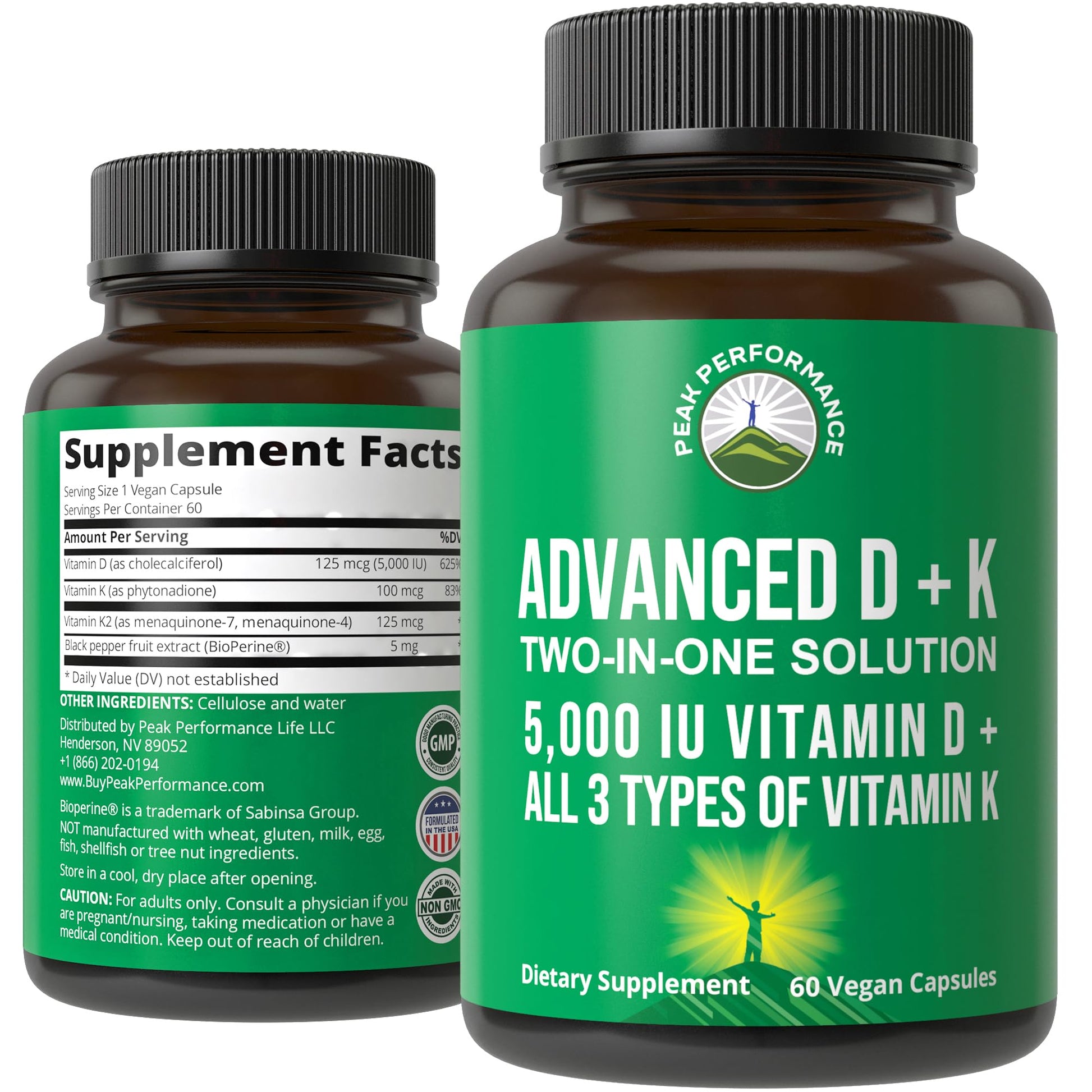 Peak Performance Advanced Vitamin D 5000 IU with All 3 Types of Vitamin K Vitamin D3 and Vitamin K2, K1, MK-7 (MK7), MK4 Supplement - PrimeBioHealth - canada supplements
