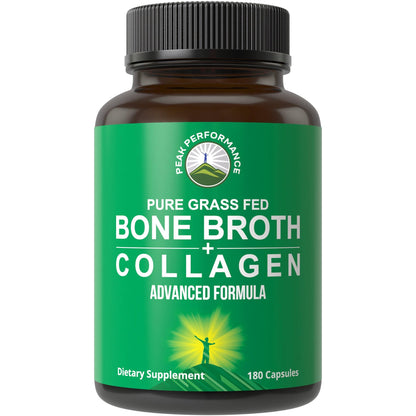 Peak Performance Bone Broth Collagen Capsules - 180 Pills of Grass Fed Bone Broth Collagen Protein Peptides - Contains All 3 Types 1, 2, and 3 - Pure Pasture - PrimeBioHealth - canada supplements