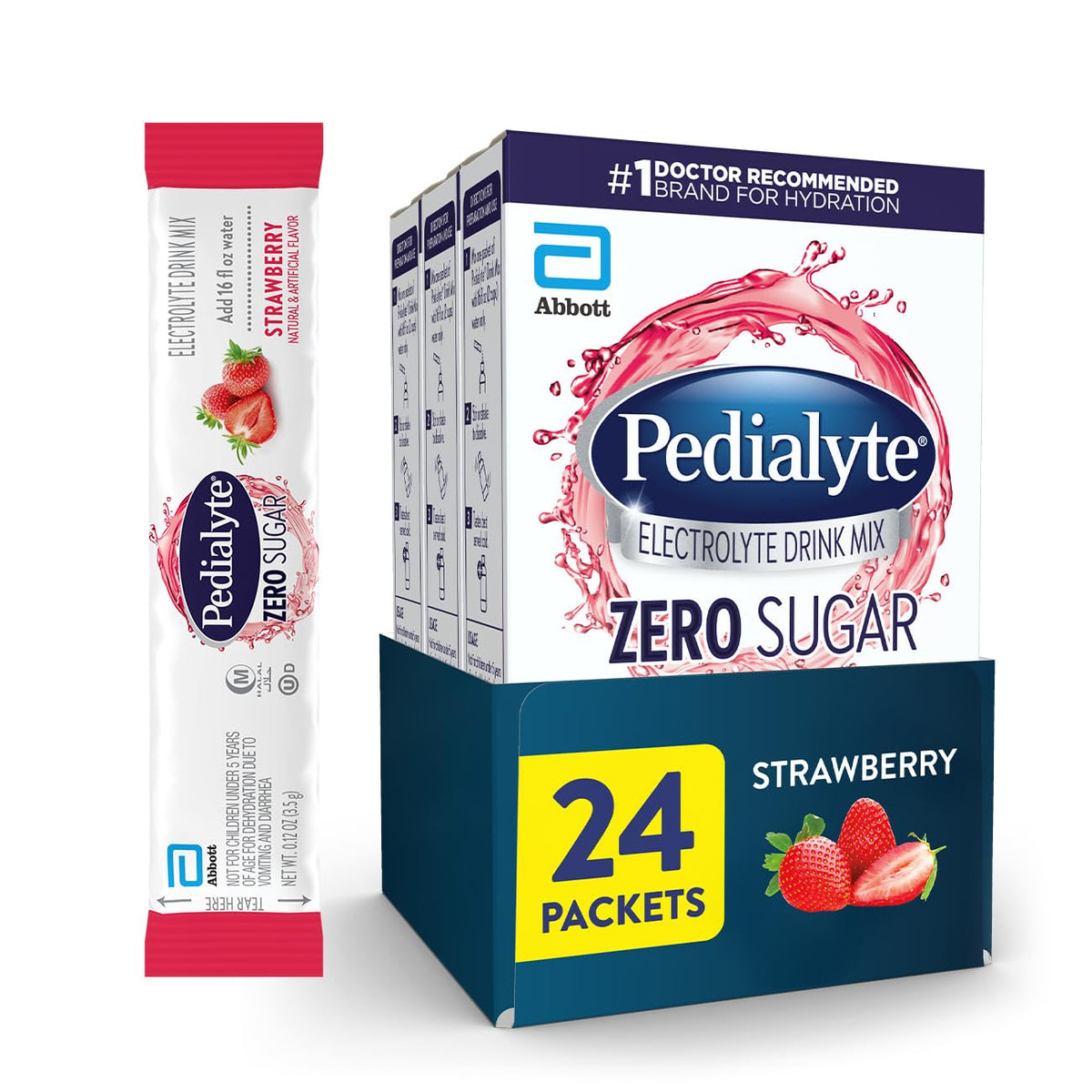 Pedialyte Electrolyte Drink Mix With Zero Sugar | Hydration With Key Electrolytes | Great Hydration Low in Calories | Strawberry, 24 Powder Packets - PrimeBioHealth - canada supplements