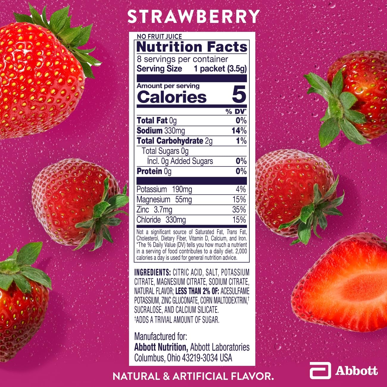 Pedialyte Electrolyte Drink Mix With Zero Sugar | Hydration With Key Electrolytes | Great Hydration Low in Calories | Strawberry, 24 Powder Packets - PrimeBioHealth - canada supplements