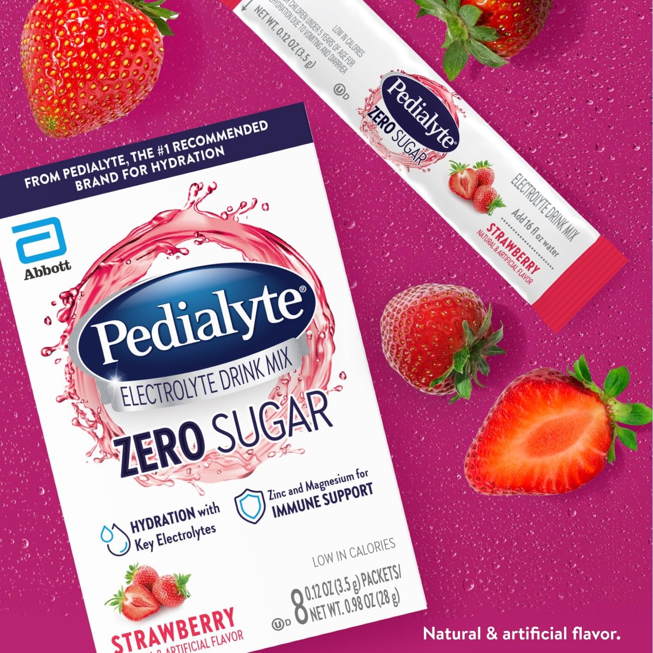 Pedialyte Electrolyte Drink Mix With Zero Sugar | Hydration With Key Electrolytes | Great Hydration Low in Calories | Strawberry, 24 Powder Packets - PrimeBioHealth - canada supplements