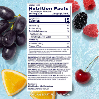 Pedialyte Electrolyte Solution Freezer Pops, Hydration Variety Pack— Grape, Blue Raspberry, Cherry, Orange, Pack of 64 - PrimeBioHealth - canada supplements