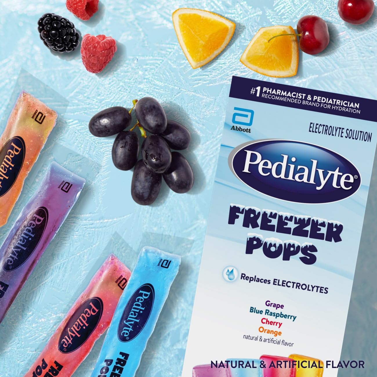 Pedialyte Electrolyte Solution Freezer Pops, Hydration Variety Pack— Grape, Blue Raspberry, Cherry, Orange, Pack of 64 - PrimeBioHealth - canada supplements