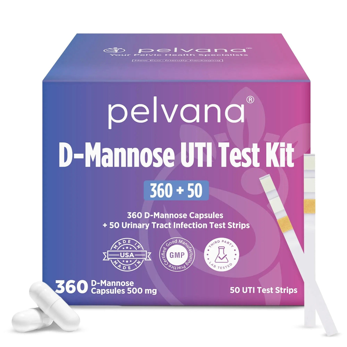Pelvana D-Mannose UTI Kit for Women – UTI Test Strips & D-Mannose Supplement, At-Home Testing, Maintains Healthy Urinary Tract Balance, Flushes Impurities – 3 Bottles (120 Capsules) + 50 Test Strips - PrimeBioHealth - canada supplements