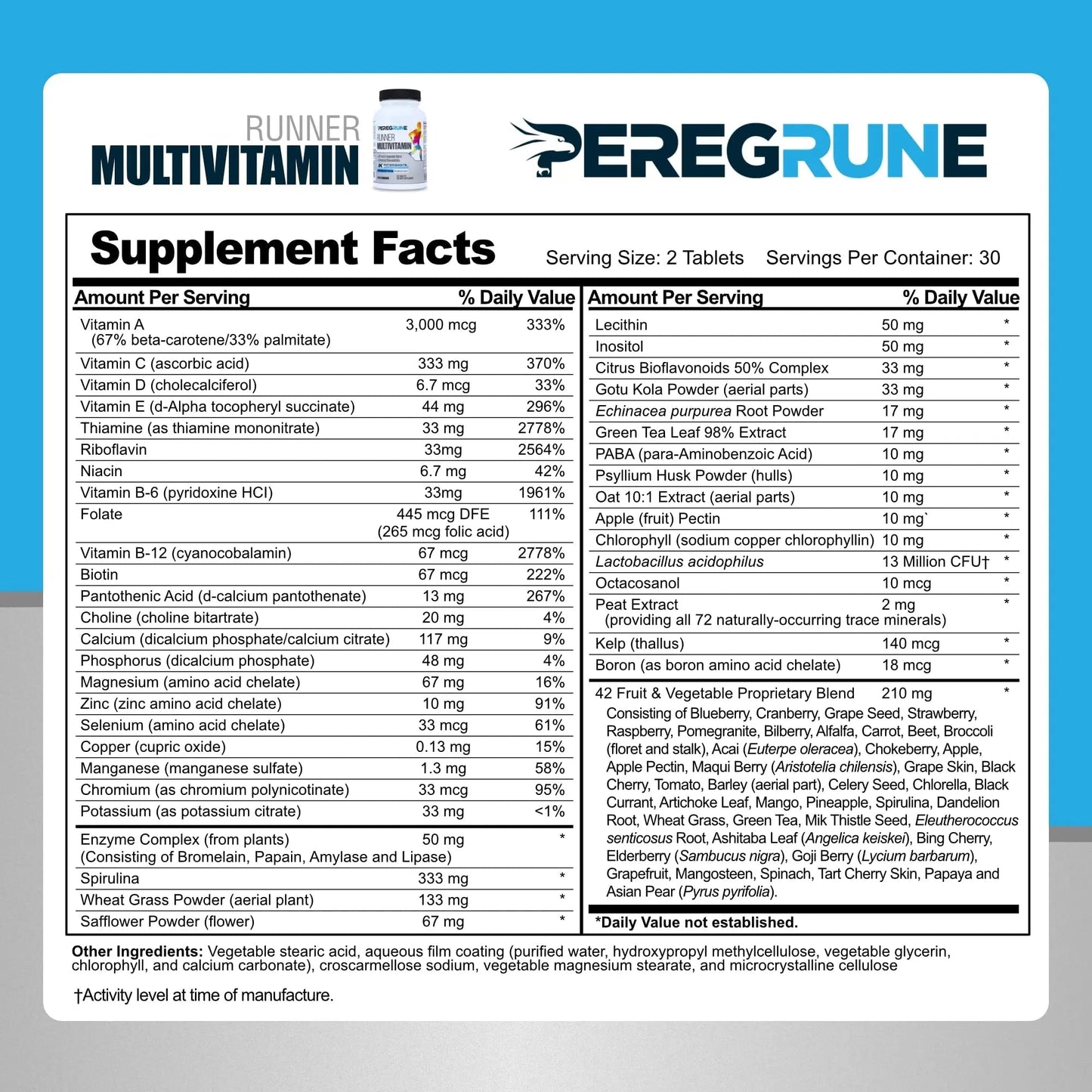 PEREGRUNE Runner Multivitamin & Joint Support Supplement | Antioxidants, Complete B-Complex & Probiotics to Support Energy - PrimeBioHealth - canada supplements