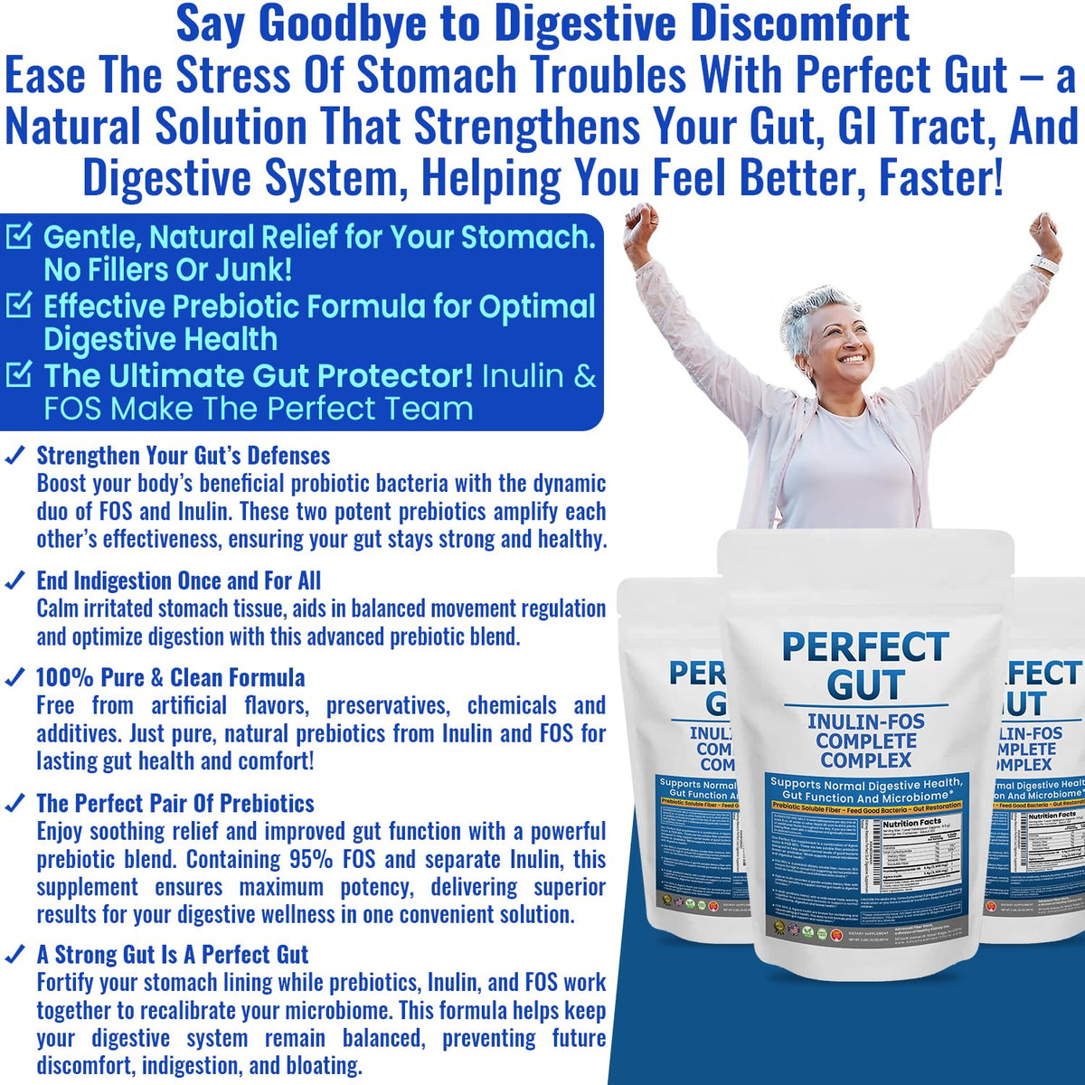 Perfect Gut: Inulin FOS Powder for Gut Health. Prebiotic Inulin. Unique Prebiotic 95% FOS Inulin Agave Fiber - PrimeBioHealth - canada supplements