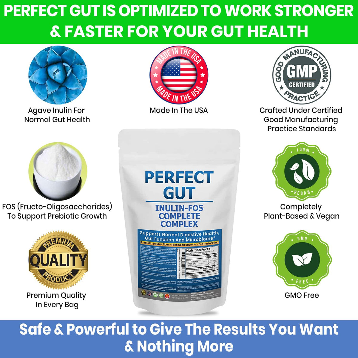 Perfect Gut: Inulin FOS Powder for Gut Health. Prebiotic Inulin. Unique Prebiotic 95% FOS Inulin Agave Fiber - PrimeBioHealth - canada supplements