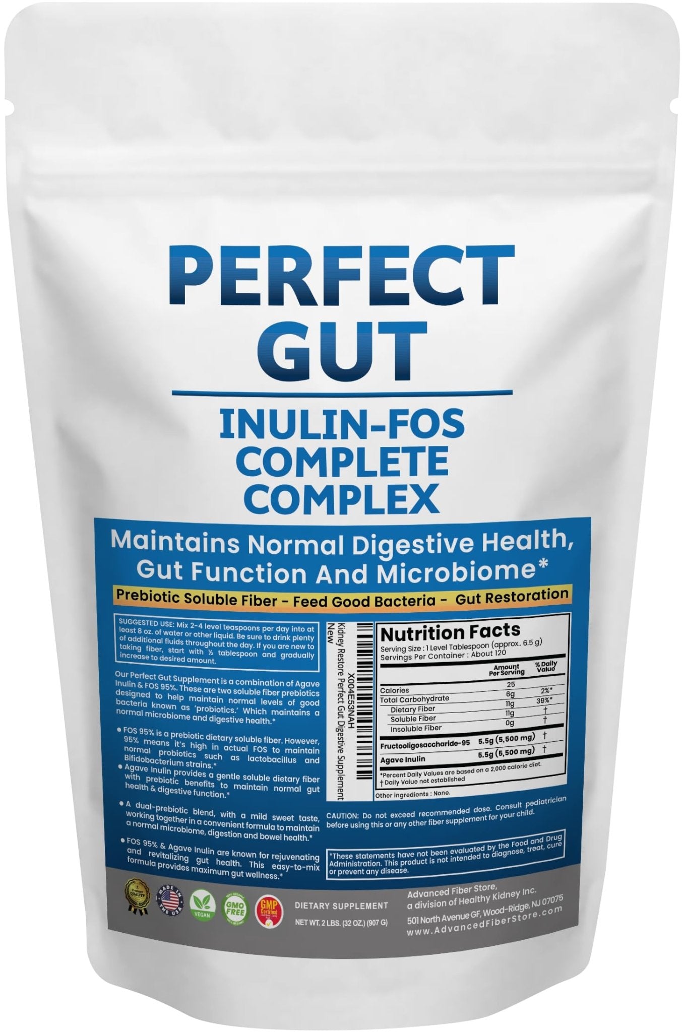 Perfect Gut: Inulin FOS Powder for Gut Health. Prebiotic Inulin. Unique Prebiotic 95% FOS Inulin Agave Fiber - PrimeBioHealth - canada supplements