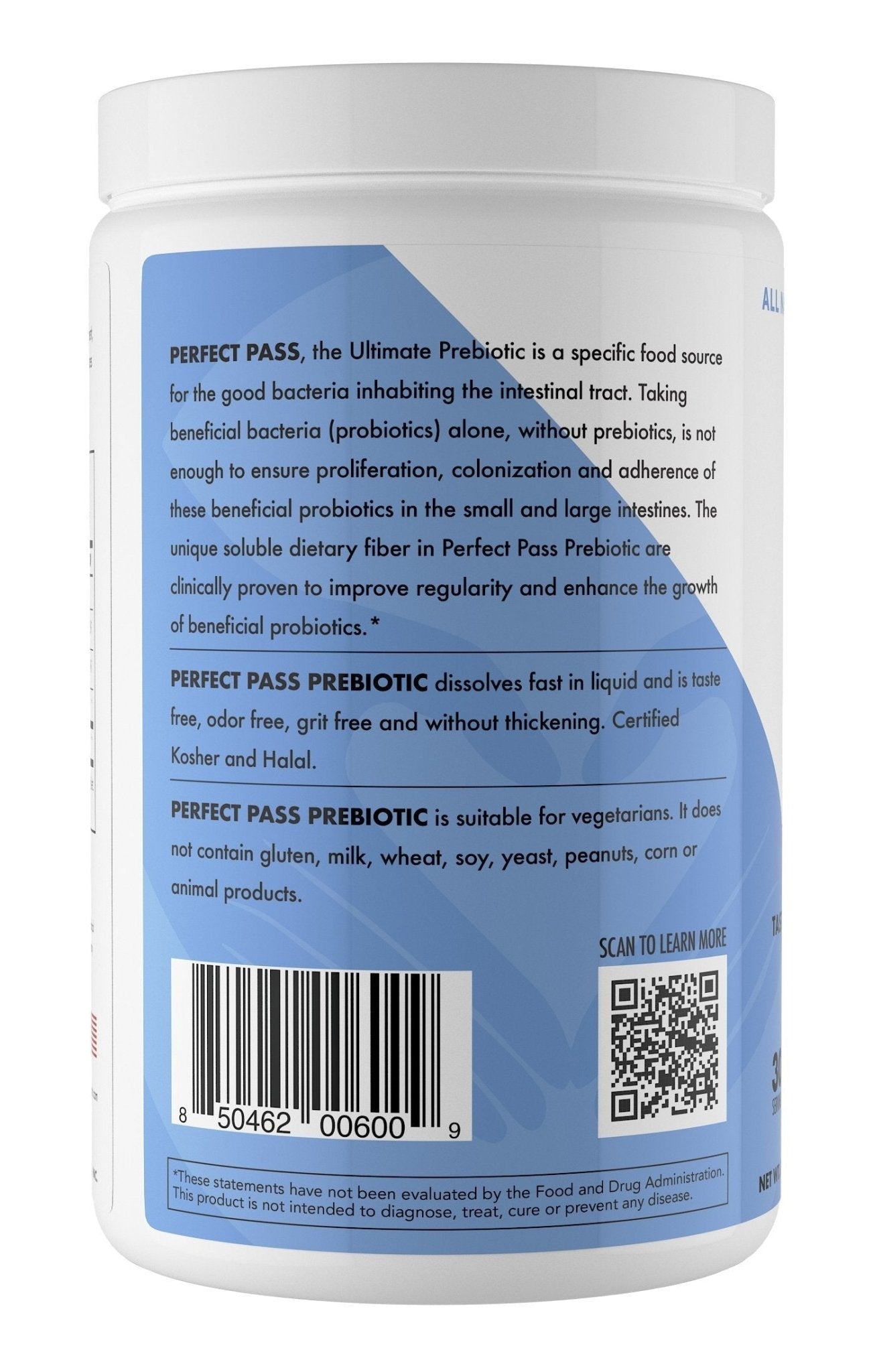 PERFECT PASS Prebiotic PHGG Partially Hydrolyzed Guar Gum 210g Powder - 100% Natural Gluten Free Non GMO - Certified Kosher Vegetarian Sugar Free - PrimeBioHealth - canada supplements
