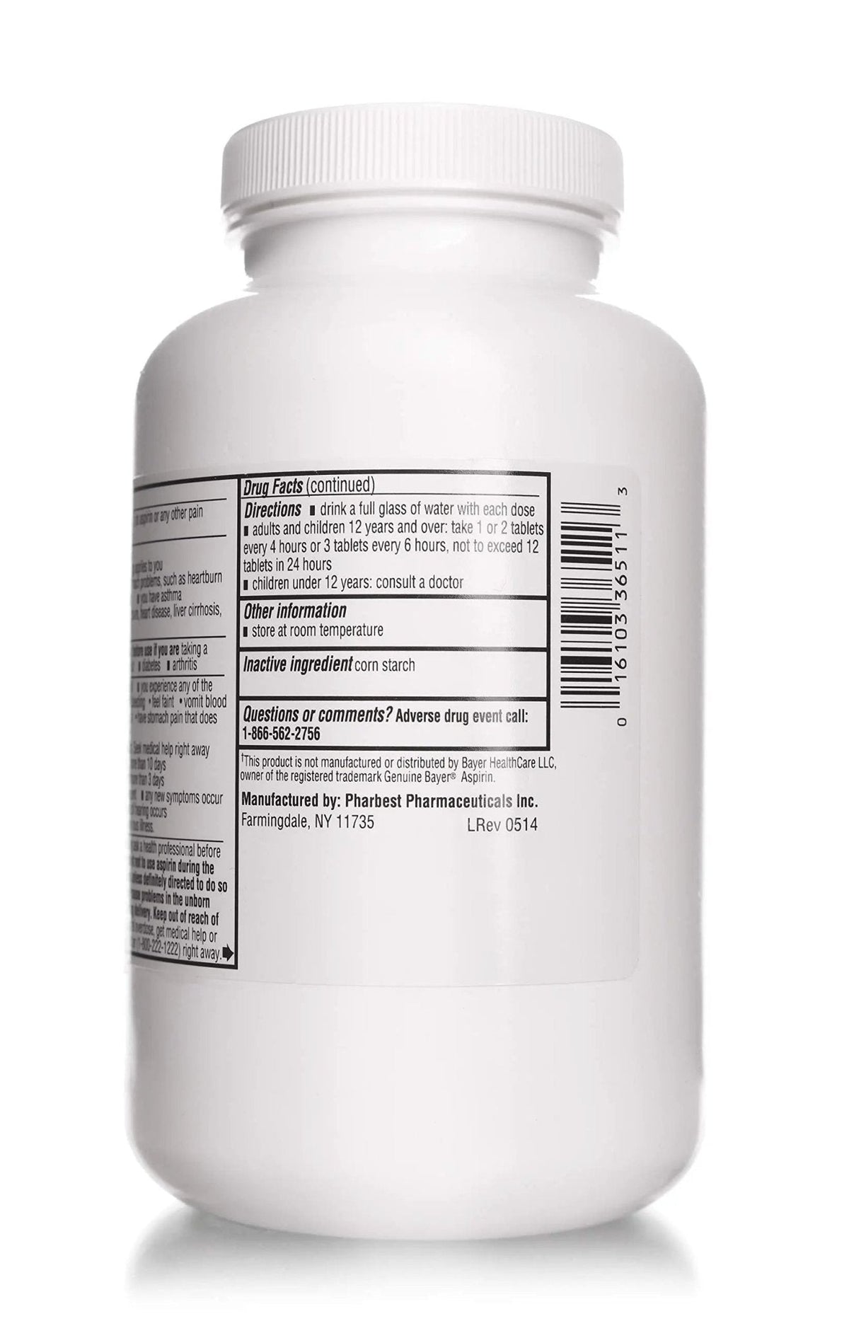 PHARBEST Aspirin 325 mg | Regular Strength | 1000 Count Uncoated Tablets - PrimeBioHealth - canada supplements