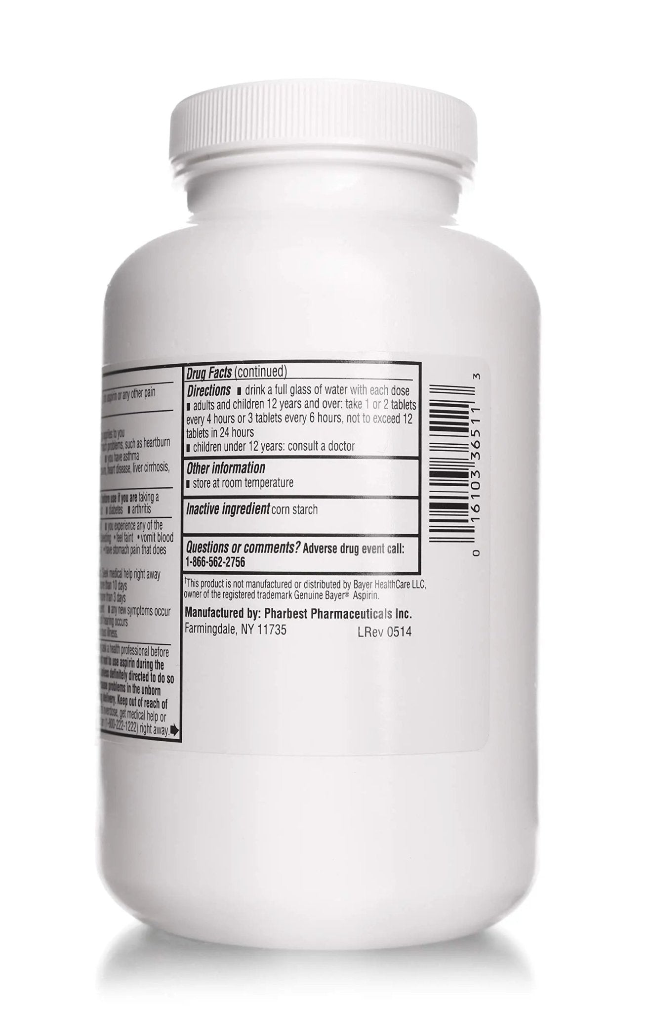 PHARBEST Aspirin 325 mg | Regular Strength | 1000 Count Uncoated Tablets - PrimeBioHealth - canada supplements