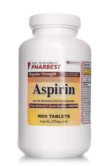 PHARBEST Aspirin 325 mg | Regular Strength | 1000 Count Uncoated Tablets - PrimeBioHealth - canada supplements