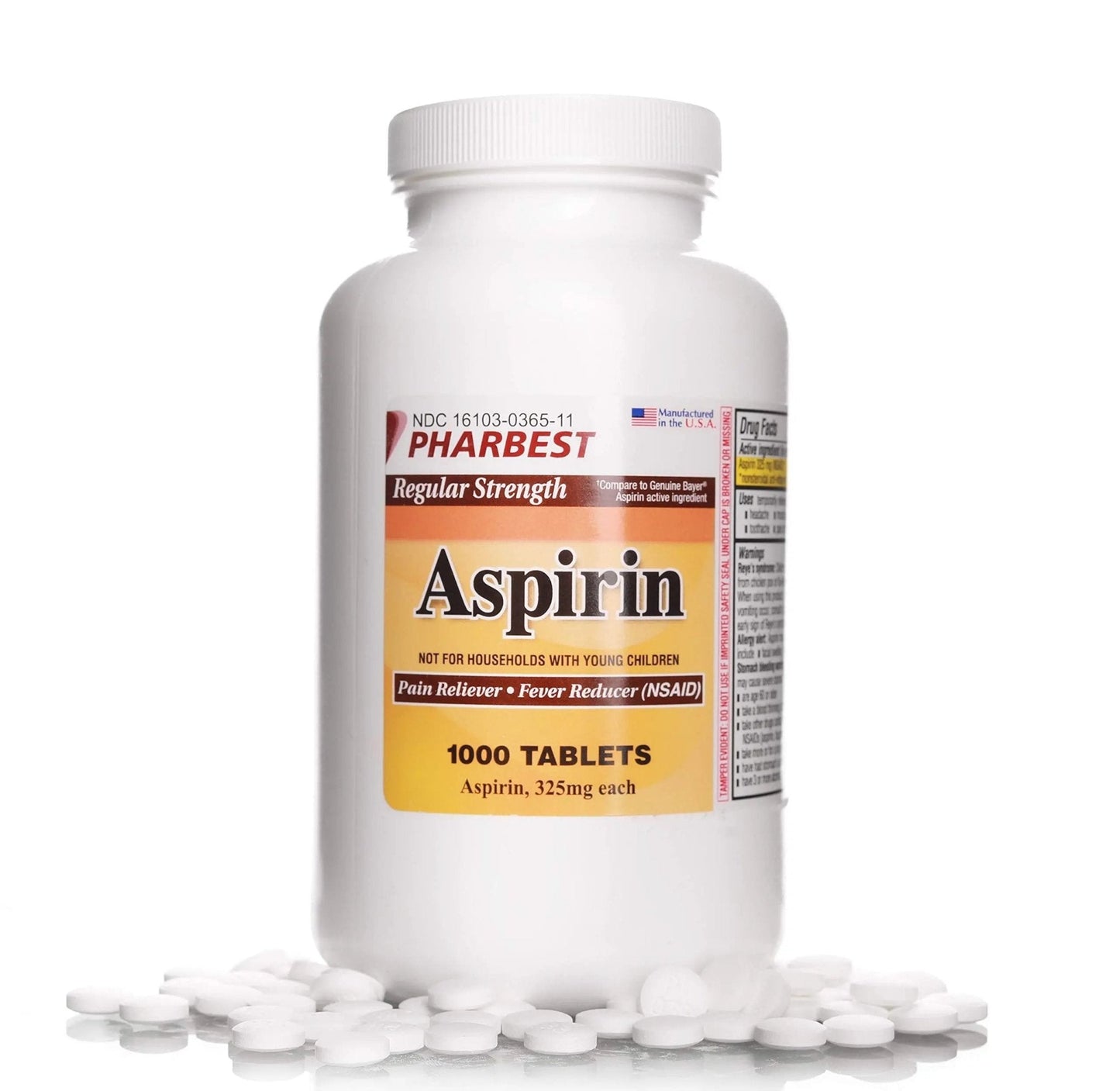 PHARBEST Aspirin 325 mg | Regular Strength | 1000 Count Uncoated Tablets - PrimeBioHealth - canada supplements