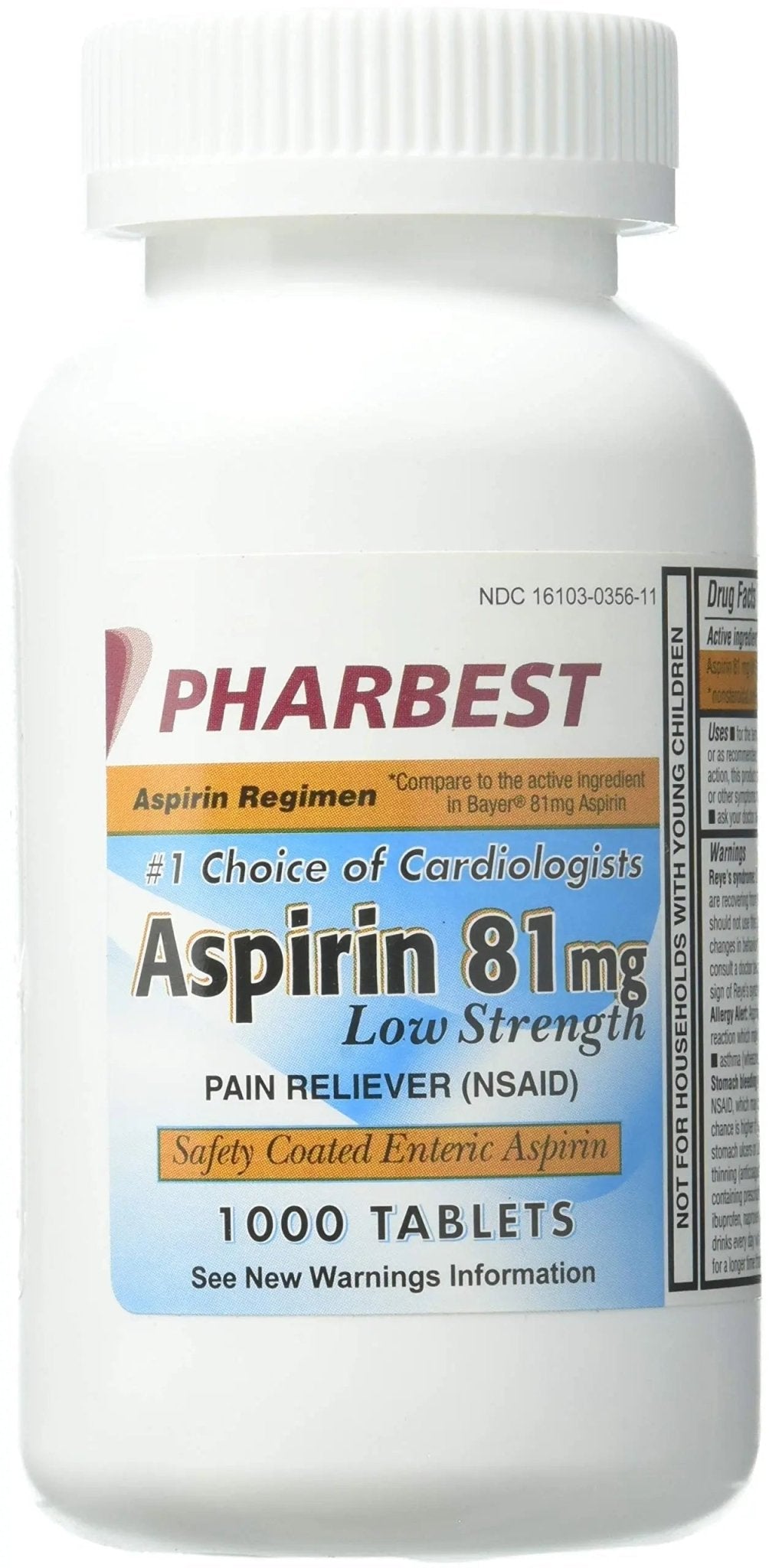 PHARBEST Aspirin 81mg - 1000 Tablets - PrimeBioHealth - canada supplements