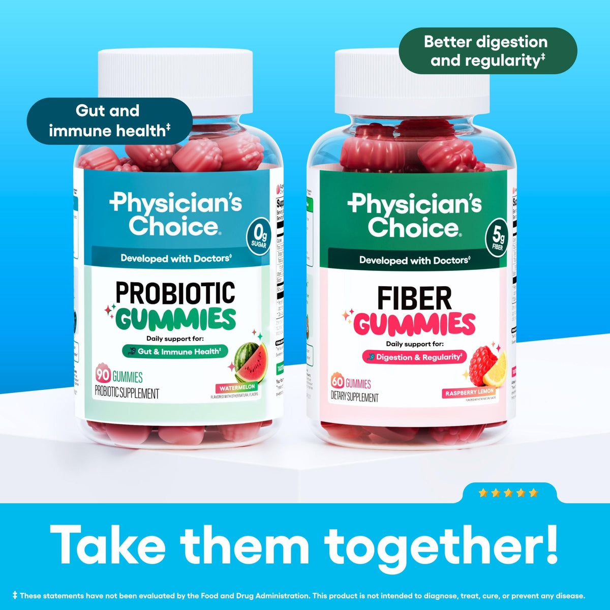 Physician's CHOICE Probiotic Gummies with Vitamin D & Prebiotic Fiber - Sugar Free - 1B CFUs of Clinically Studied Probiotic - Supports Immune & Gut Health - PrimeBioHealth - canada supplements