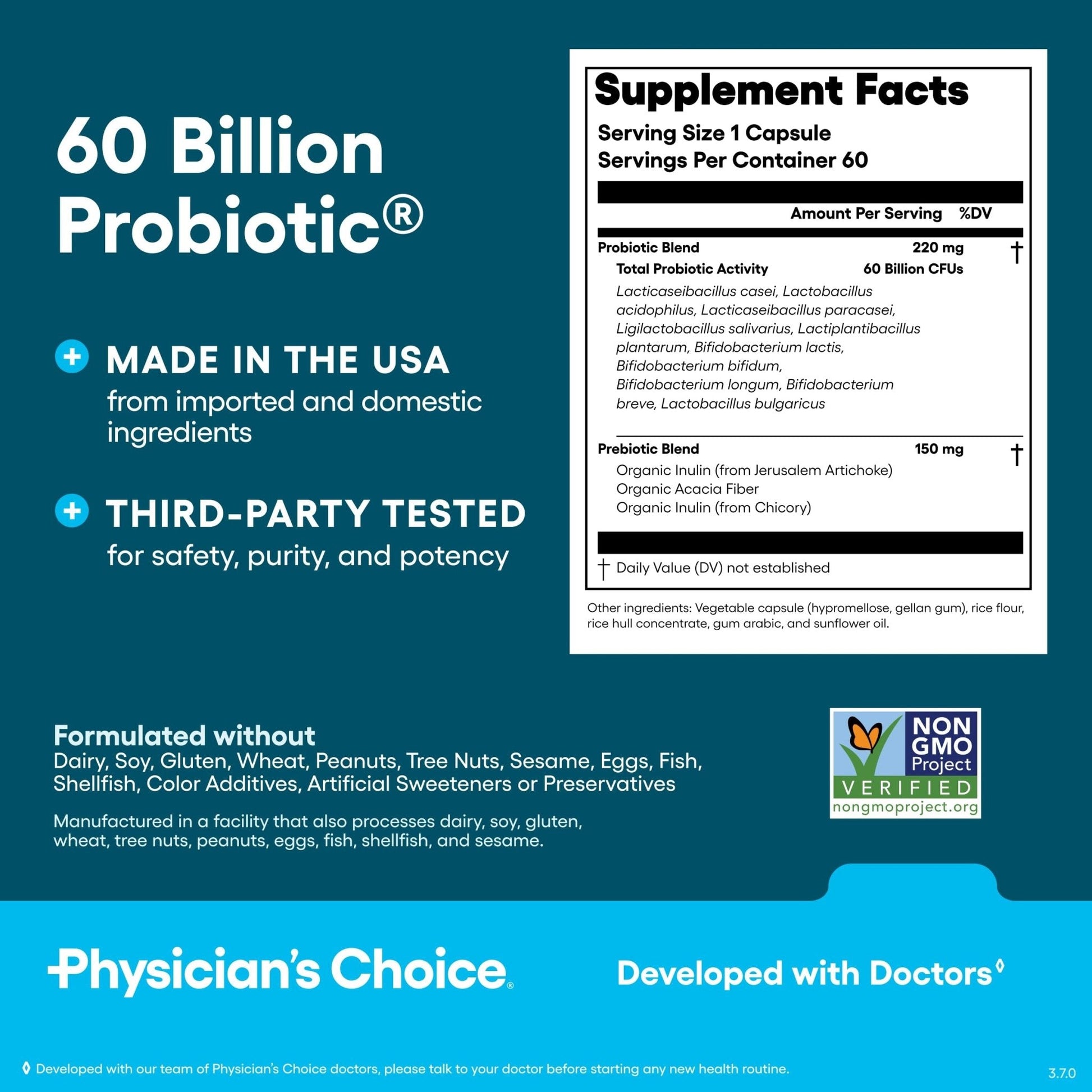 Physician's CHOICE Probiotics 60 Billion CFU - 10 Strains + Organic Prebiotics - Immune, Digestive & Gut Health - Supports Occasional Constipation, Diarrhea, Gas & Bloating - PrimeBioHealth - canada supplements