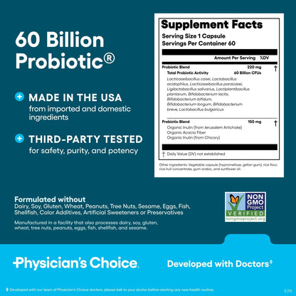 Physician's CHOICE Probiotics 60 Billion CFU - 10 Strains + Organic Prebiotics - Immune, Digestive & Gut Health - Supports Occasional Constipation, Diarrhea, Gas & Bloating - PrimeBioHealth - canada supplements