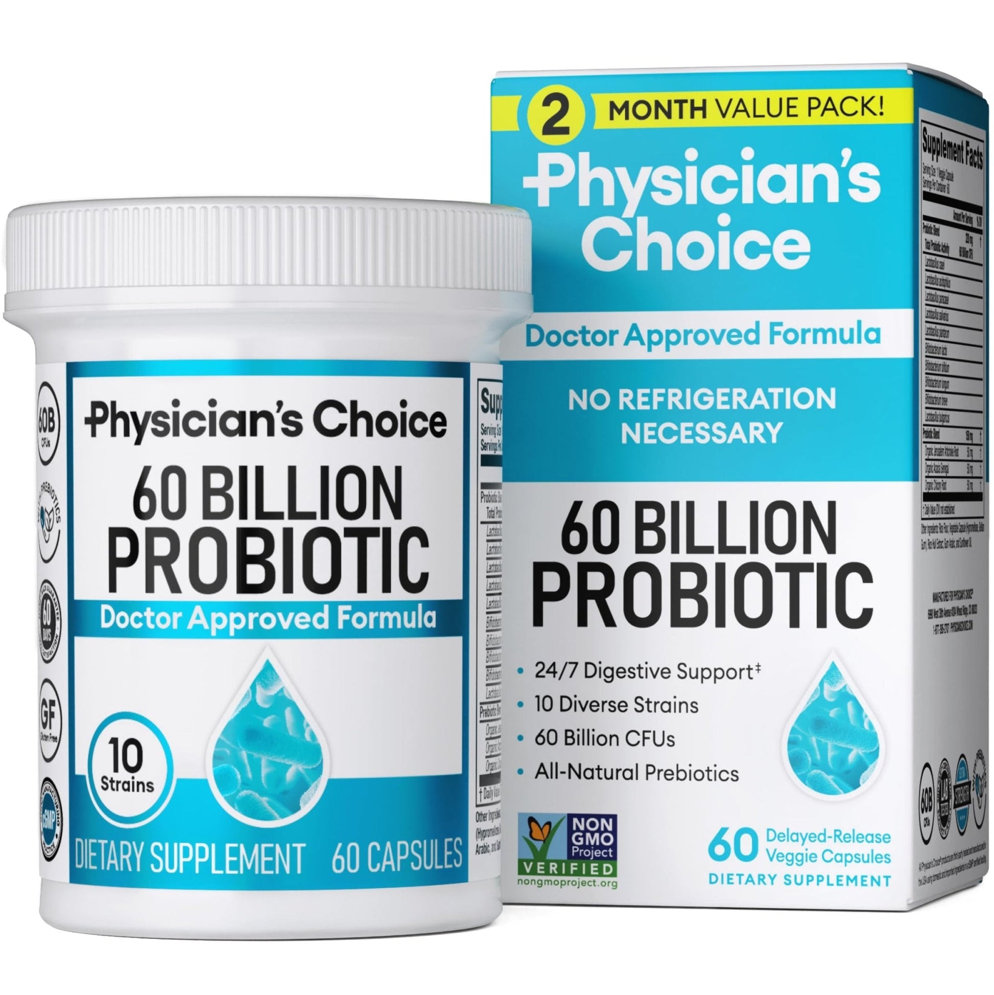 Physician's CHOICE Probiotics 60 Billion CFU - 10 Strains + Organic Prebiotics - Immune, Digestive & Gut Health - Supports Occasional Constipation, Diarrhea, Gas & Bloating - PrimeBioHealth - canada supplements
